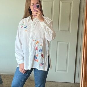 VINTAGE White Embroidery Button Up Top